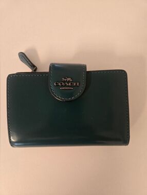 Coach Dark Green Patent Leather Bifold Wallet